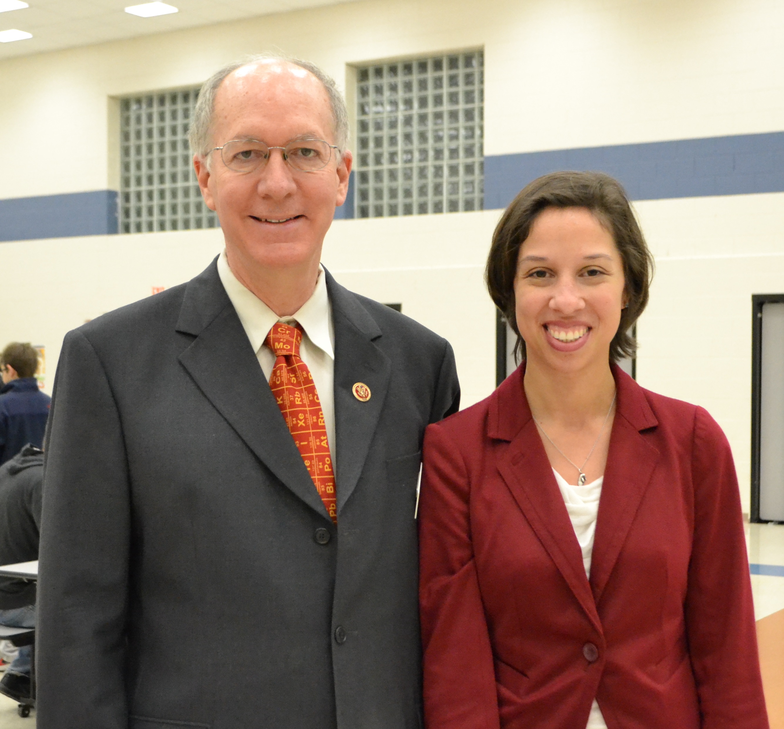 Foster with Crest Hill educator Tara Linney at a family hour of code event in December 