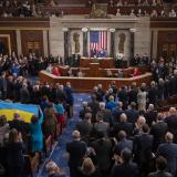 Photo of Ukraine's President Volodymyr Zelenskyy addressing a Joint Session of Congress